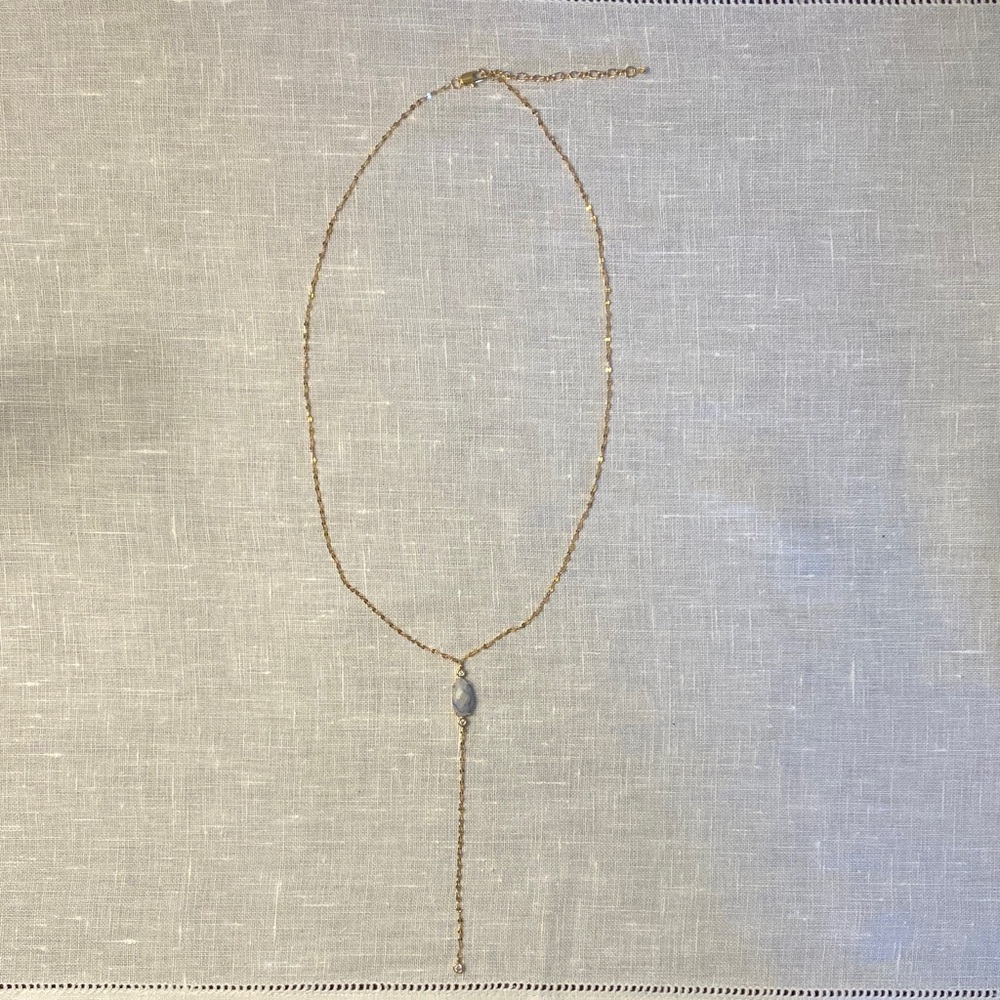 Anthropologie Lariat Style Y Necklace with Blue Pendant